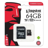 CARTAO MEMORIA KINGSTON MICROSD 64GB CANVAS CLASS10 C/ADAPT