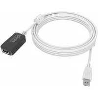 Vision Installation-grade usb 2.0 Active Extension Cable - Lifetime Warranty - Gold Connectors - Ferrite Cores - 480mbit/s - Over 65% Coverage Braided Shield - Usb-a (f) to Usb-a (m) - Outer Diameter 4.5 mm - 28+24 awg - 5 m - White