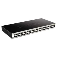  52-port 10/100/1000mbps gigabit smart including 4-port sfp combo 52 x 10/100/1000mbps auto-negotiating ports 4 x mini-gbic sfp ports combo ing capacity 104 gbps power saving featuresmax power consumption 43.50 watts stati - dgs-1210-52/e