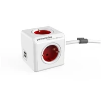 Allocacoc Powercube Extended USB Extensão Elétrica 1,5 M 4 Tomada(s) CA Interior Vermelho, Branco
